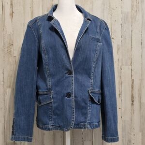 St. John's Bay Denim Blue Jean Jacket Blazer Button Pockets Size Large